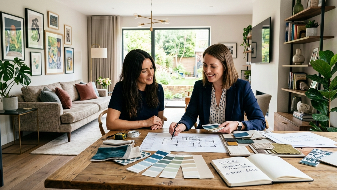 Interior designer discussing client vision, lifestyle, budget and expectations